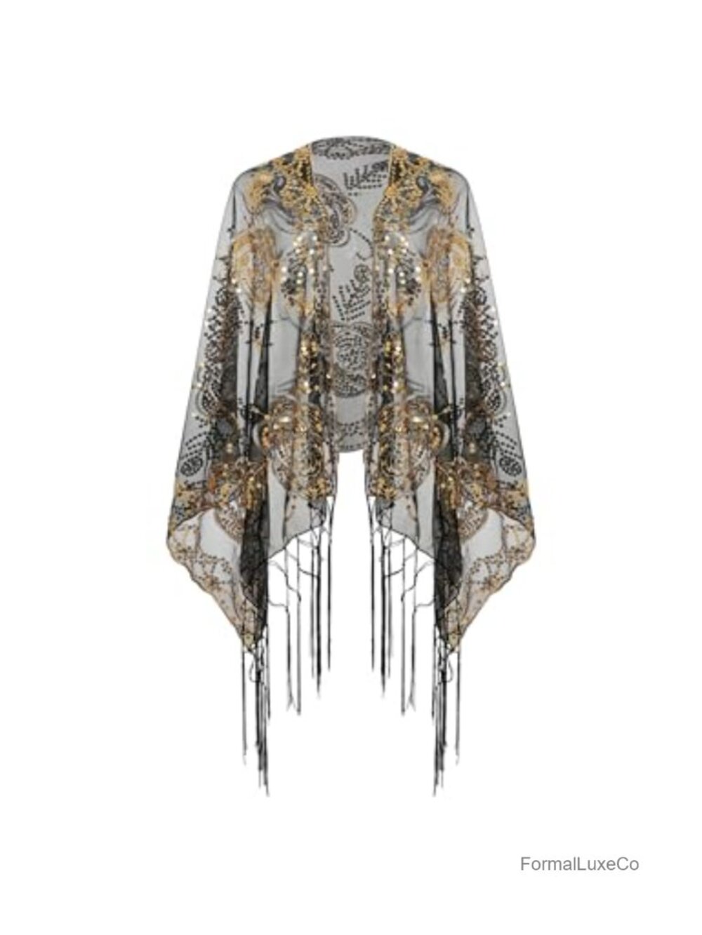 1920s Sequin Shawl Wraps for Women Fringed Evening Cape Cover Up Great Gatsby